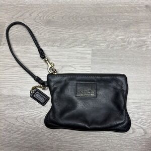 Coach Wristlet Black Leather Purse Clutch Accessory Small Pouch Zipper